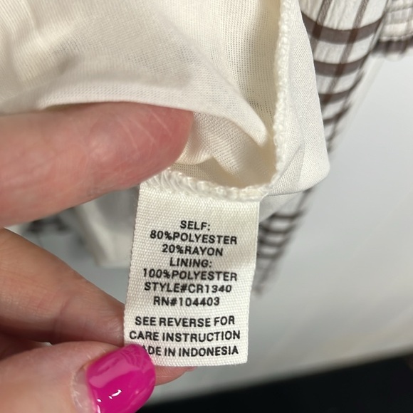 Womens Brown & White Plaid Dress Pullover Smocking Lined Tier Ruffles No Tags - Picture 7 of 14